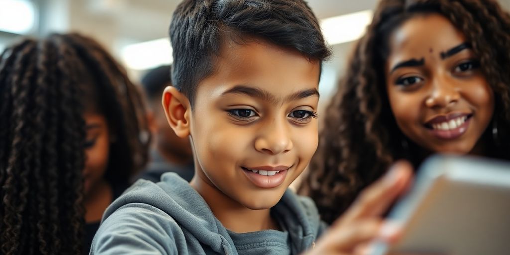 Student using AI tools for learning, futuristic setting