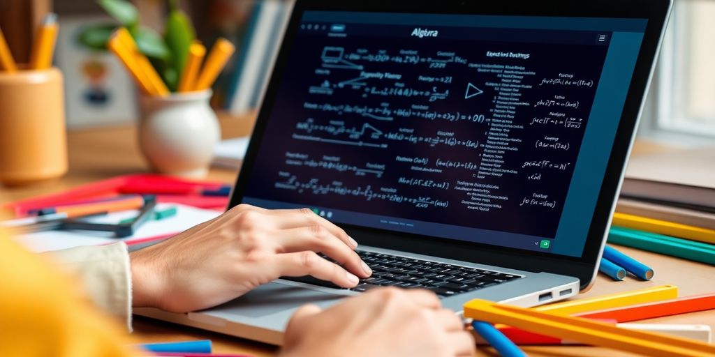 Person working with math tools in a bright workspace.