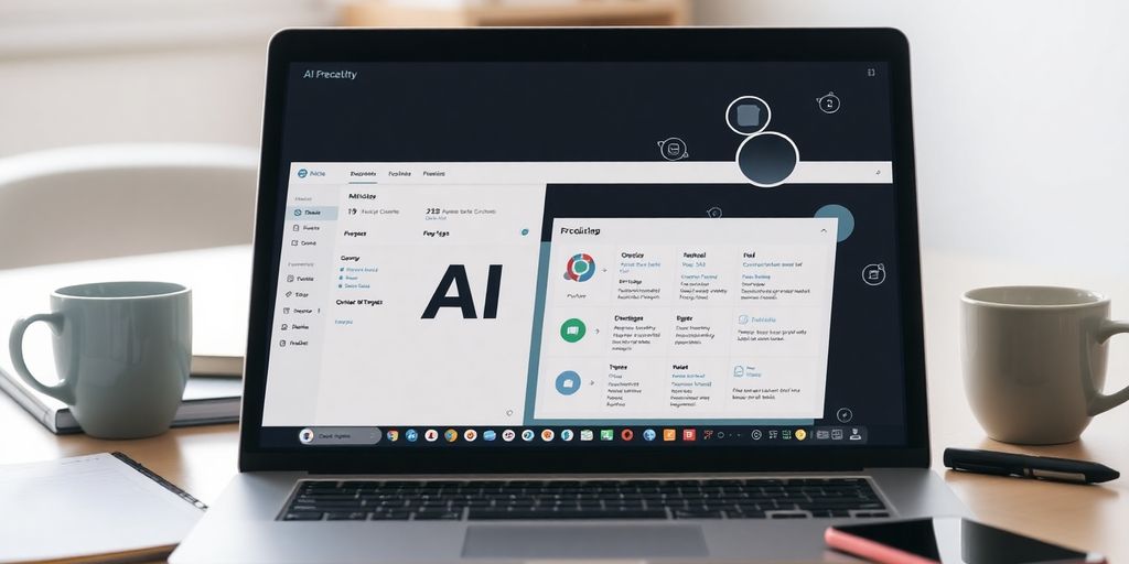 Laptop with AI apps in a bright workspace setting.