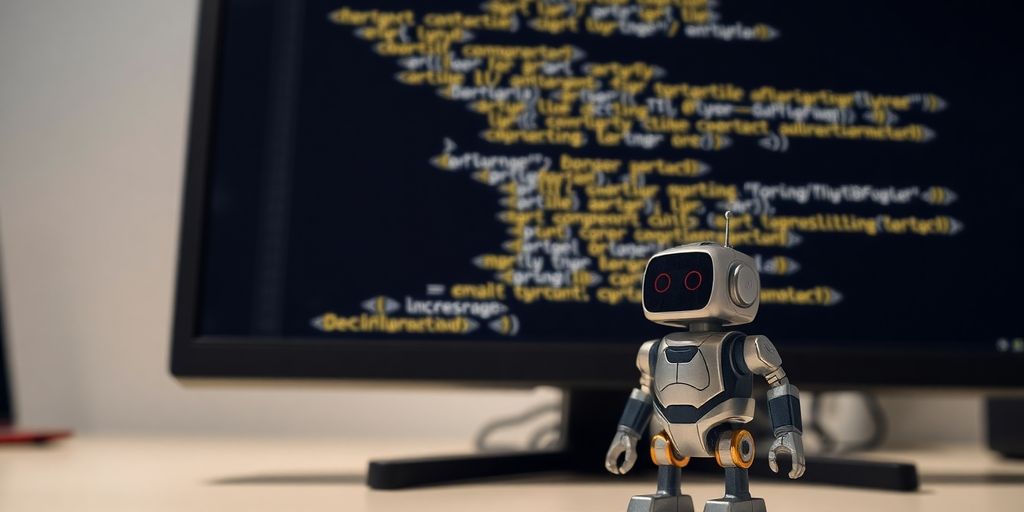 Python code on screen with robot.