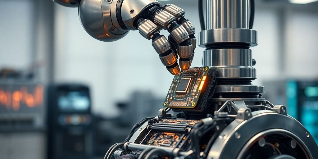 Robot arms building AI models.