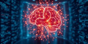 AI brain with interconnected lines.