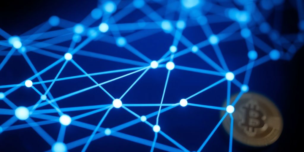AI assisting finance, glowing connections.